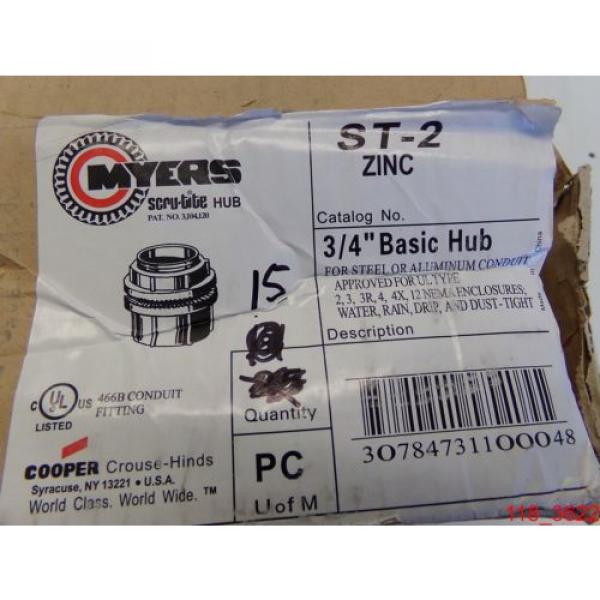 Qty=15, Myers Hub ST2, 3/4&#034; Basic Zinc Hub 466B Conduit Fitting #4 image