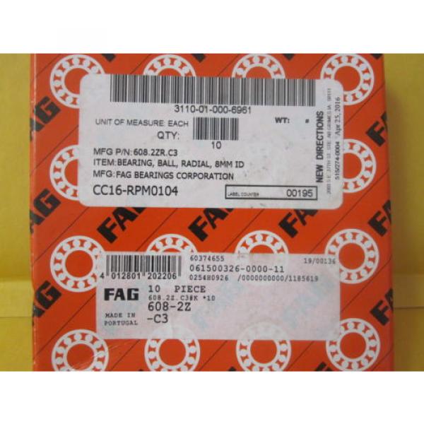 Three (3) FAG 608.2ZR.C3 10qty. 8mm ID Radial Ball Bearing 608 2ZR C3 #2 image