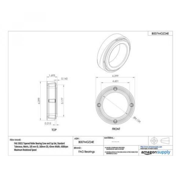 FAG 33021 Tapered Roller Bearing Cone and Cup Set, Standard Tolerance, Metric, 1 #2 image