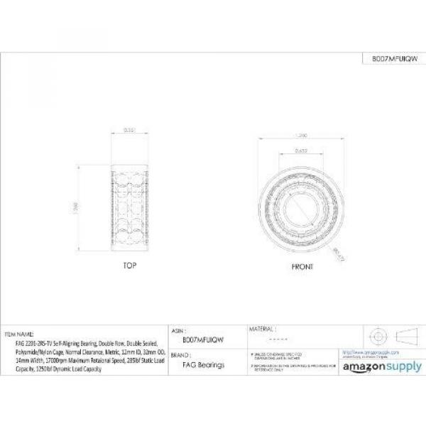 FAG Bearings FAG 2201-2RS-TV Self-Aligning Bearing, Double Row, Double Sealed, #2 image