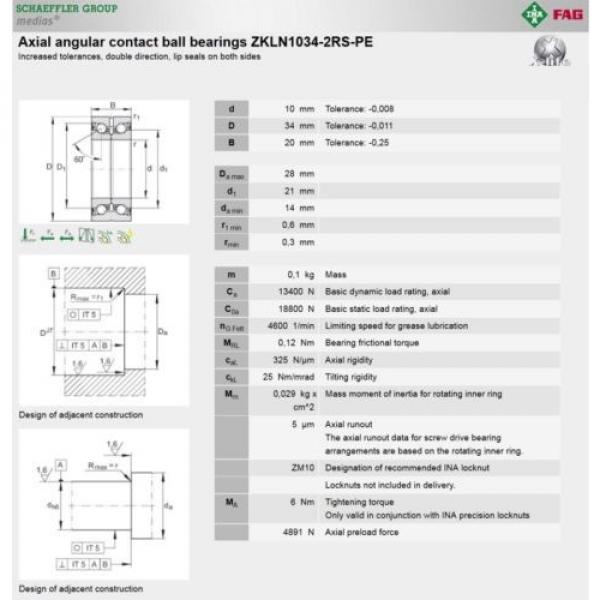 Rexroth ZKLN 1034.2RS PE Axial Angular Contact Ball Bearing INA FAG STAR #3 image